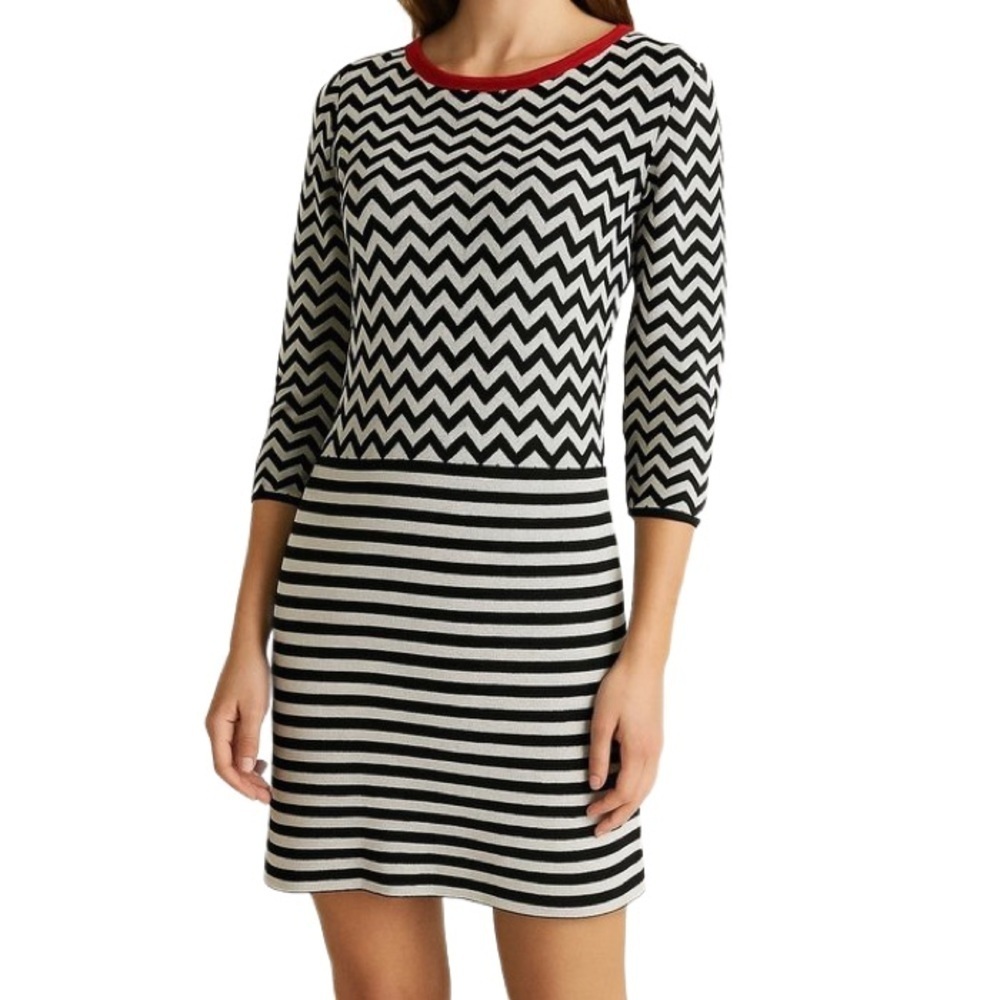 Weekend MaxMara Black and White Stripe Tacco Knit Sweater Dress Size M